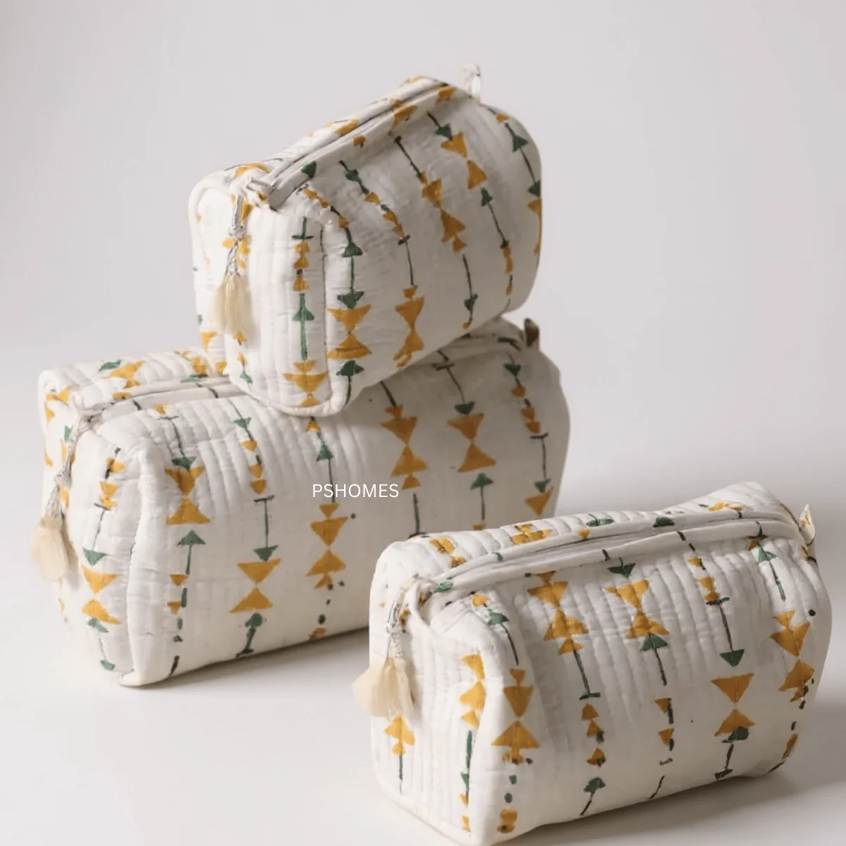 3PC 100% Cotton Quilted Travel Makeup Bag Set– Waterproof Thick Lining - Image 16