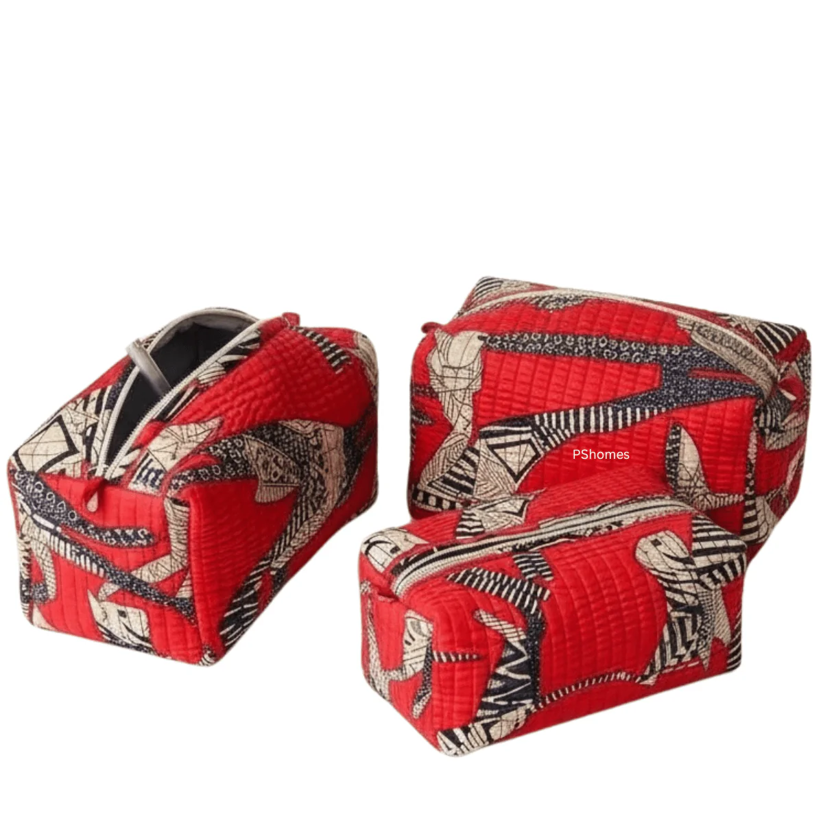 3PC 100% Cotton Quilted Travel Makeup Bag Set– Waterproof Thick Lining - Image 22