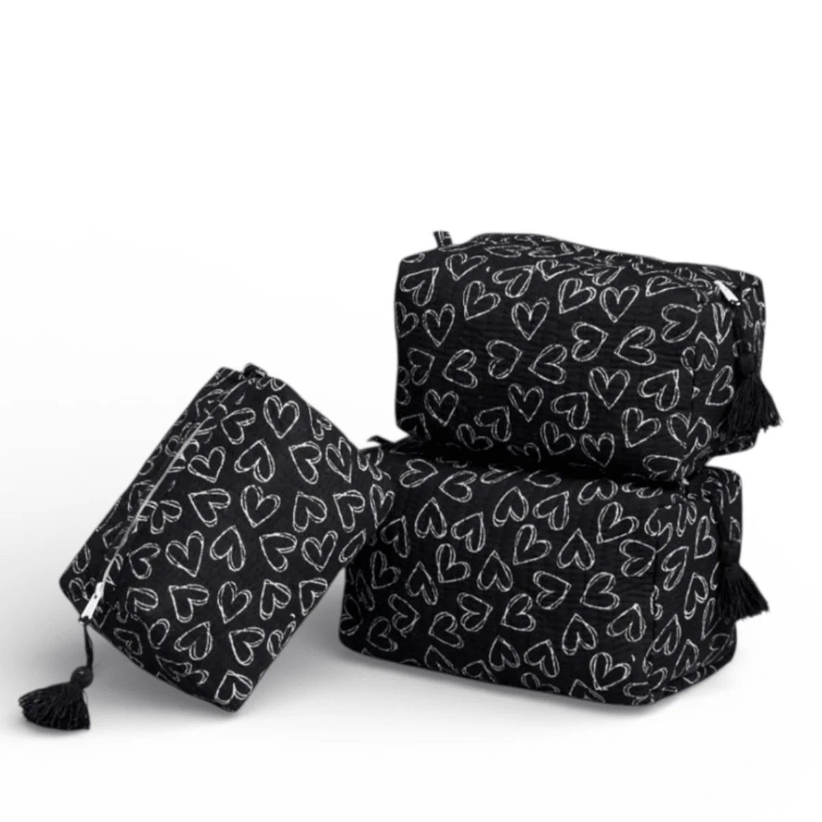 3PC 100% Cotton Quilted Travel Makeup Bag Set– Waterproof Thick Lining - Image 27