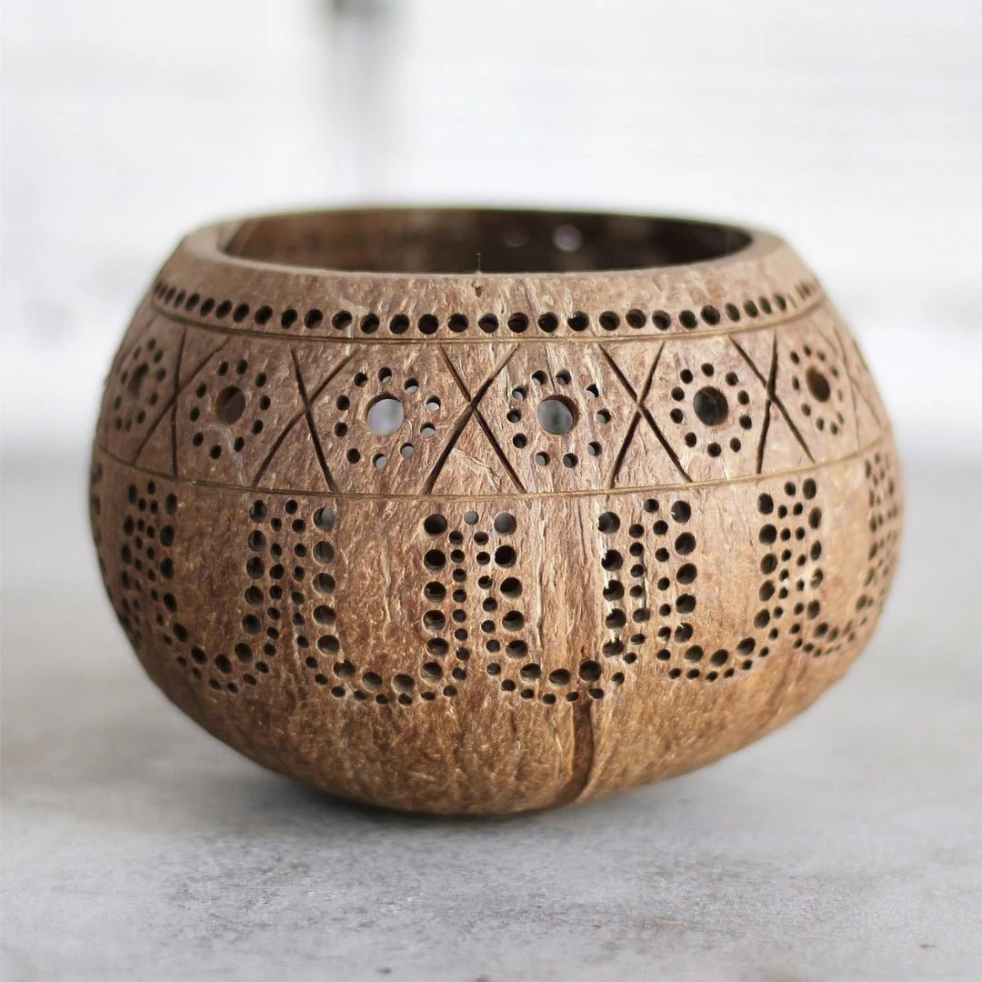 100% Natural Coconut Shell Candle Holder Lantern Tealight - Tropical - Image 3