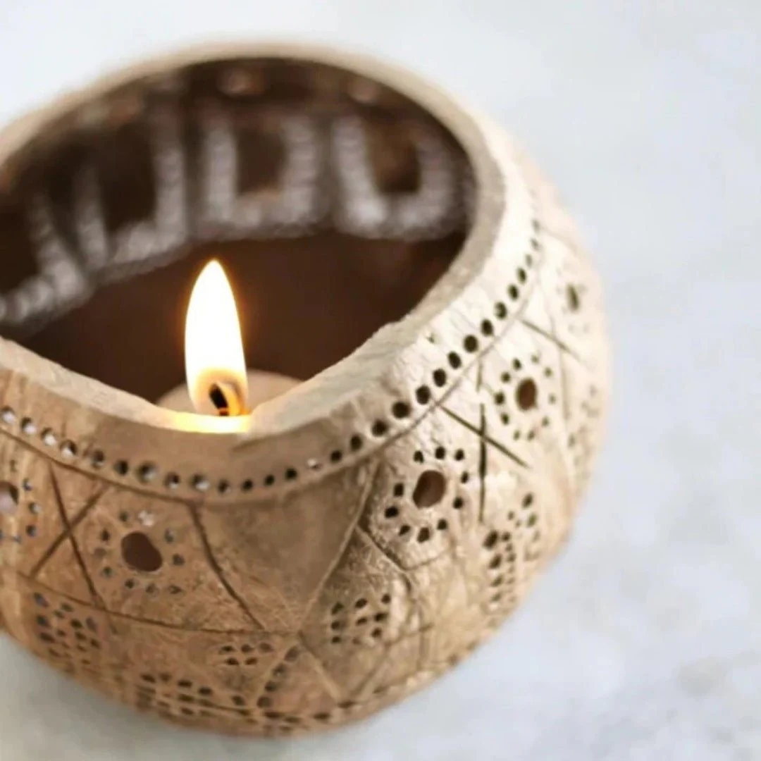 100% Natural Coconut Shell Candle Holder Lantern Tealight - Tropical - Image 4