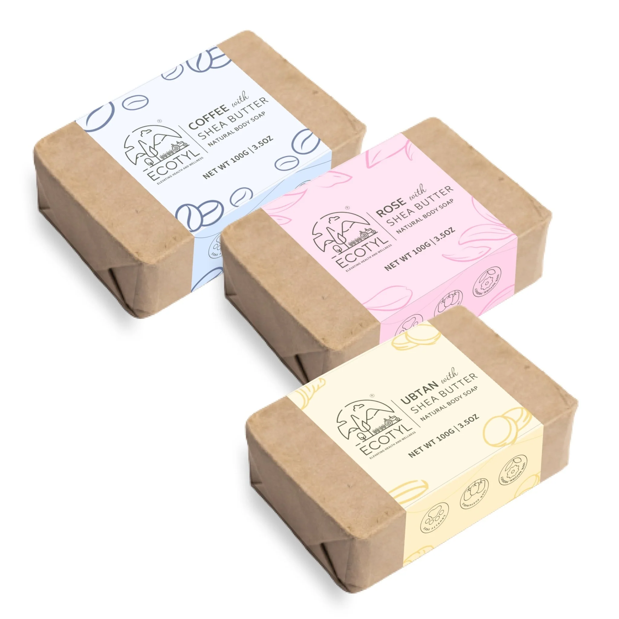 100% Natural Shea Butter Soaps Ubtan, Rose & Coffee Set of 3 - Image 6