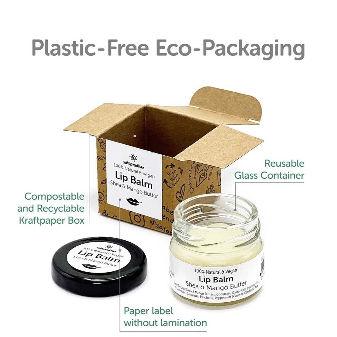 100% Vegan Lip Balm Shea & Mango Butter-15g - Image 3