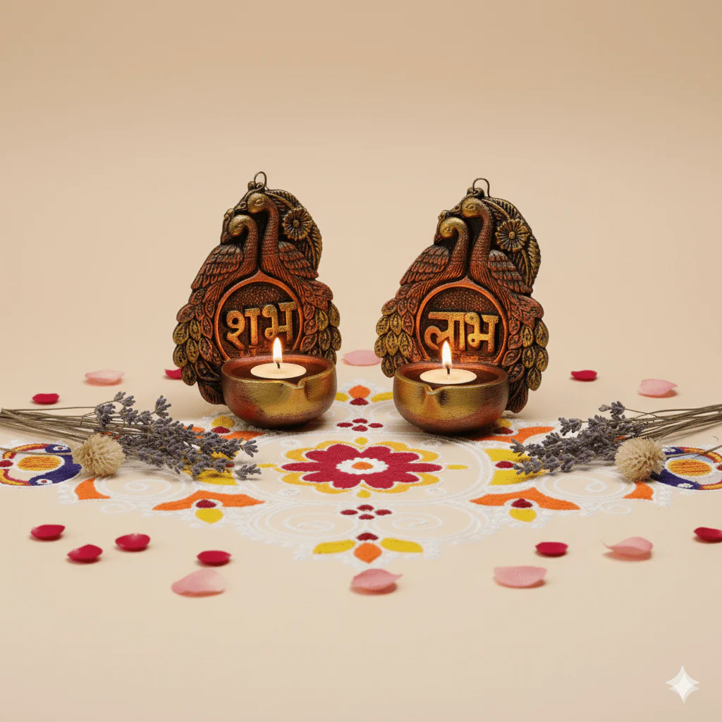 2 Peacock Hanging Diya Set - Diwali Decoration & Festival Lighting - Image 3