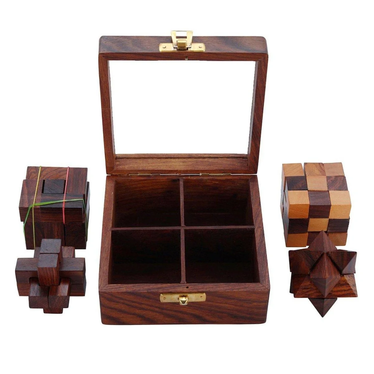 4-in-One Wooden Puzzle Games Set | 3D Brain Teaser Game - Image 2