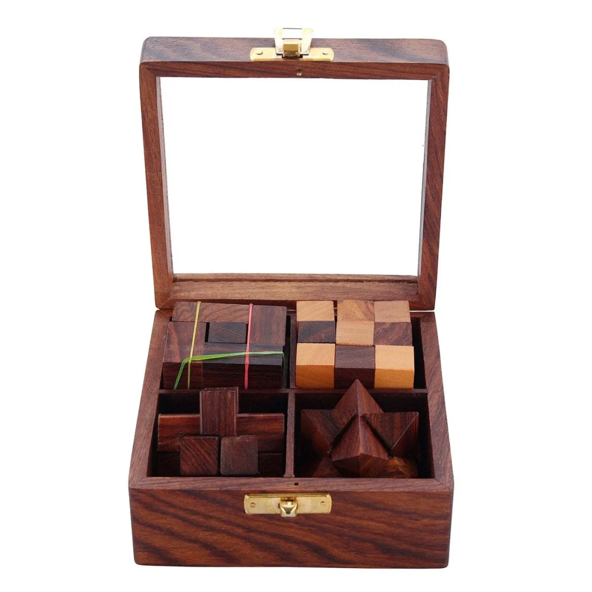 4-in-One Wooden Puzzle Games Set | 3D Brain Teaser Game - Image 4