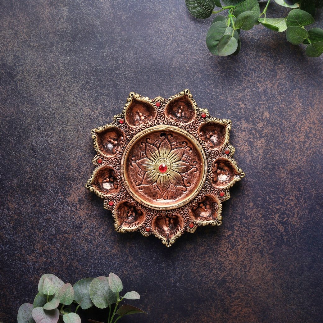 9-Diya Platter Cum Urli – Elegant Diwali Decoration