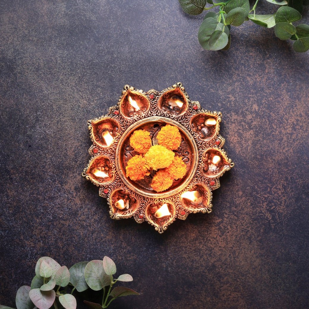 9-Diya Platter Cum Urli – Elegant Diwali Decoration - Image 2