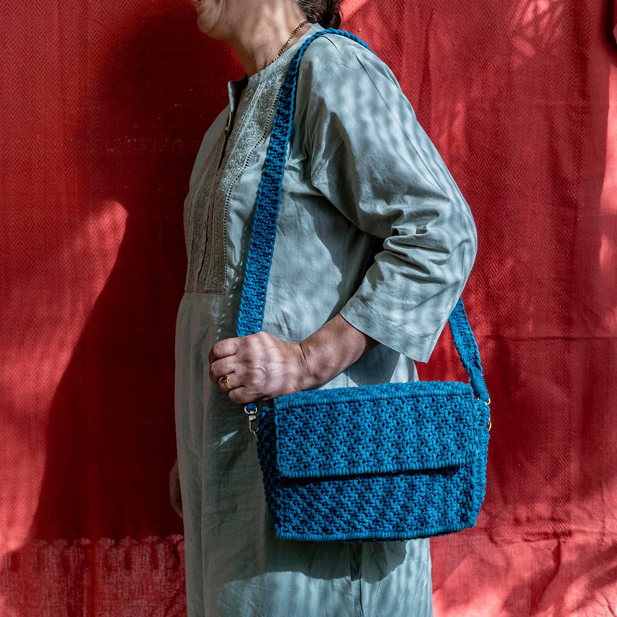 A Boxy Affair Hand-Knotted Sling Bag | Handmade Sustainable Fashion - Image 7