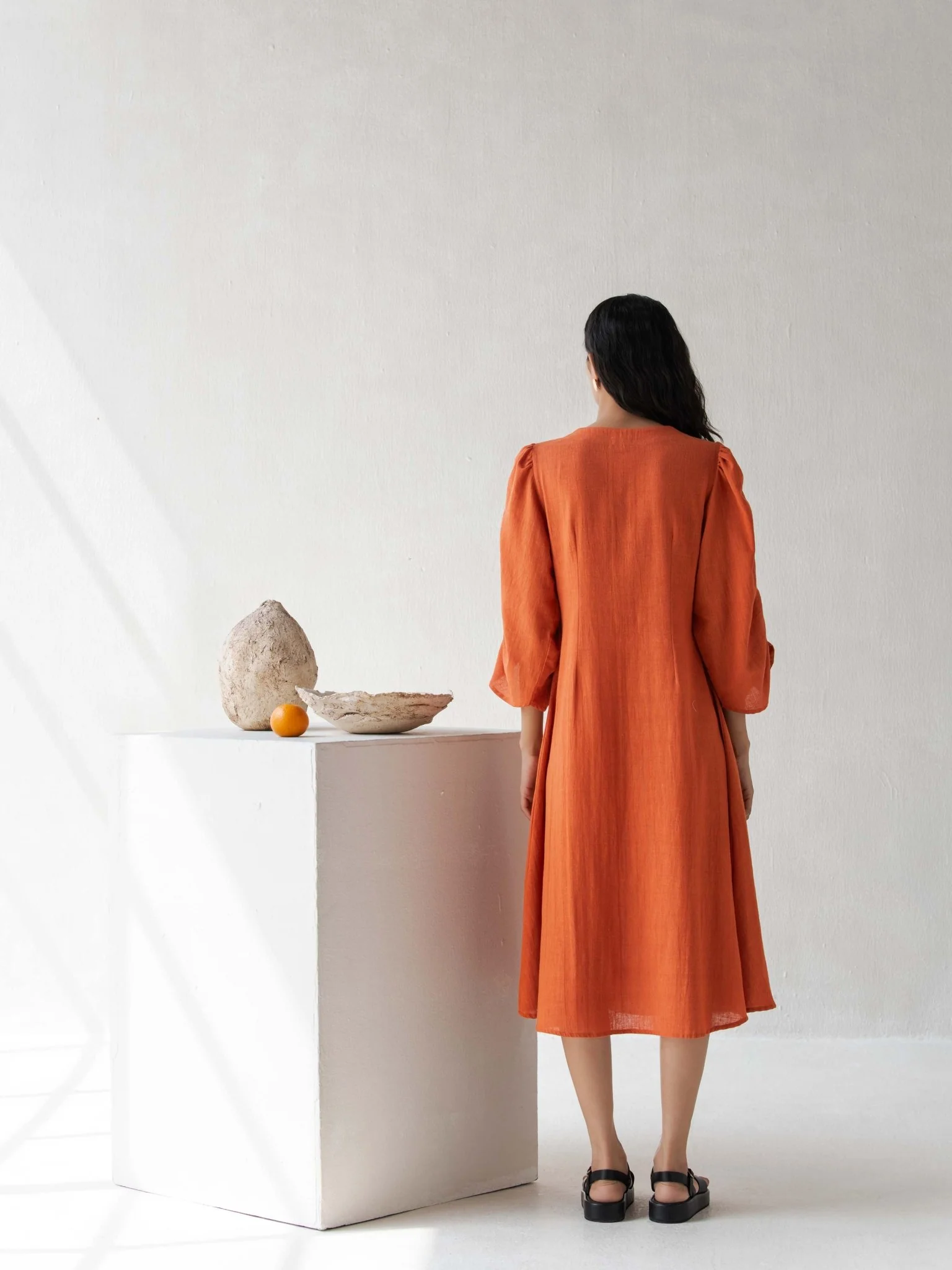 A-Line Dress with Puffed Sleeves | Elegant & Comfortable Cotton Dress - Image 7