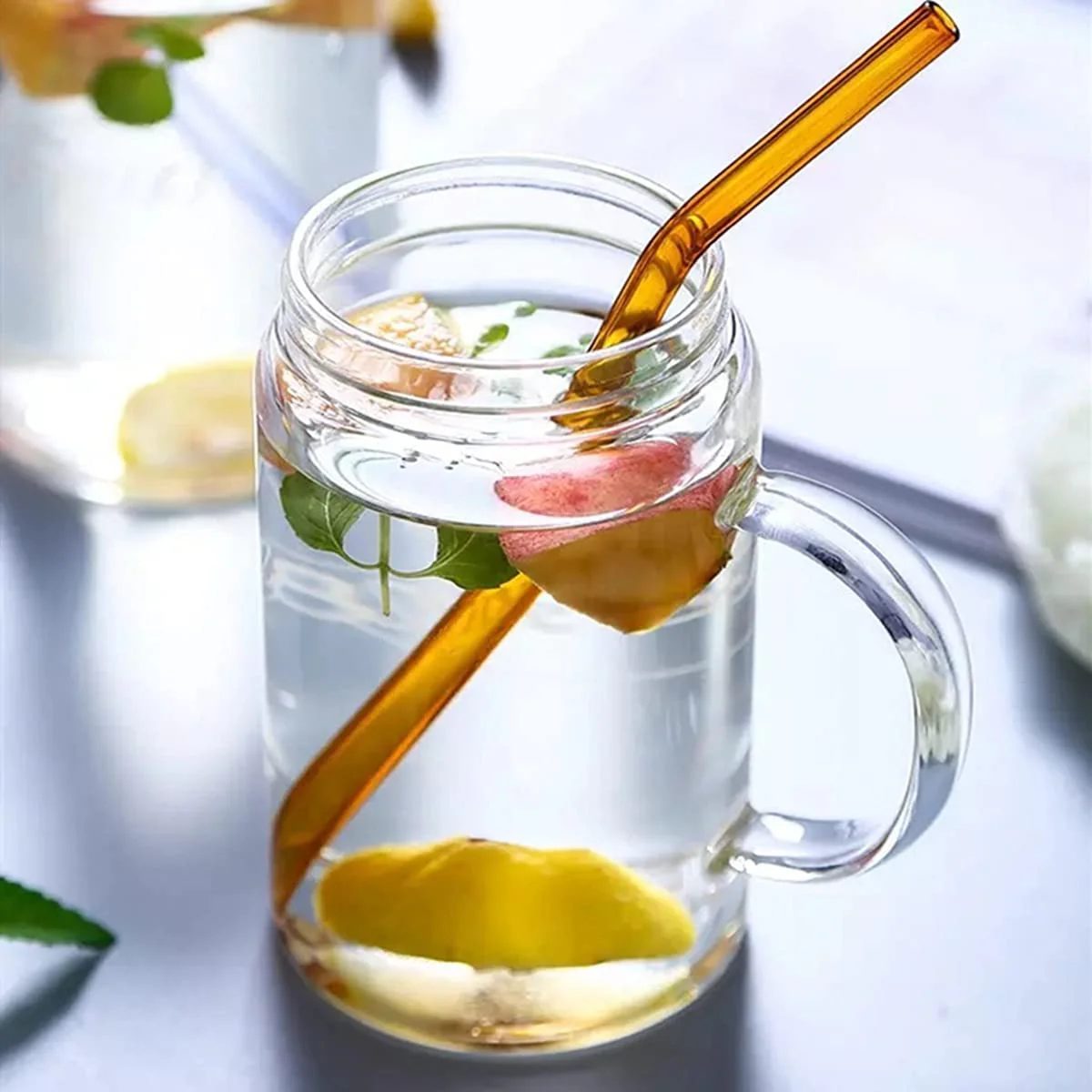 Amber Transparent Glass Straws with Cleaning Brush – Set of 6 - Image 4