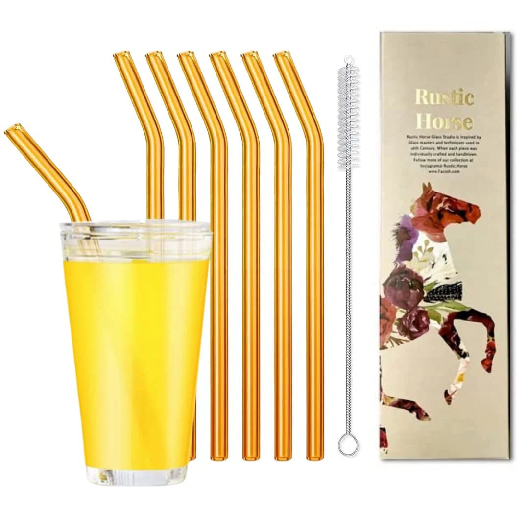 Amber Transparent Glass Straws with Cleaning Brush – Set of 6 - Image 6