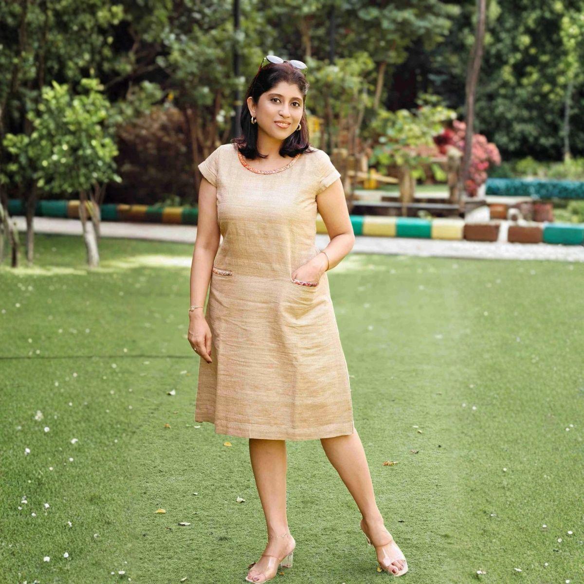 Anahita Natural Beige Zari Gicha Dress With Intricate Braid Work - Image 3