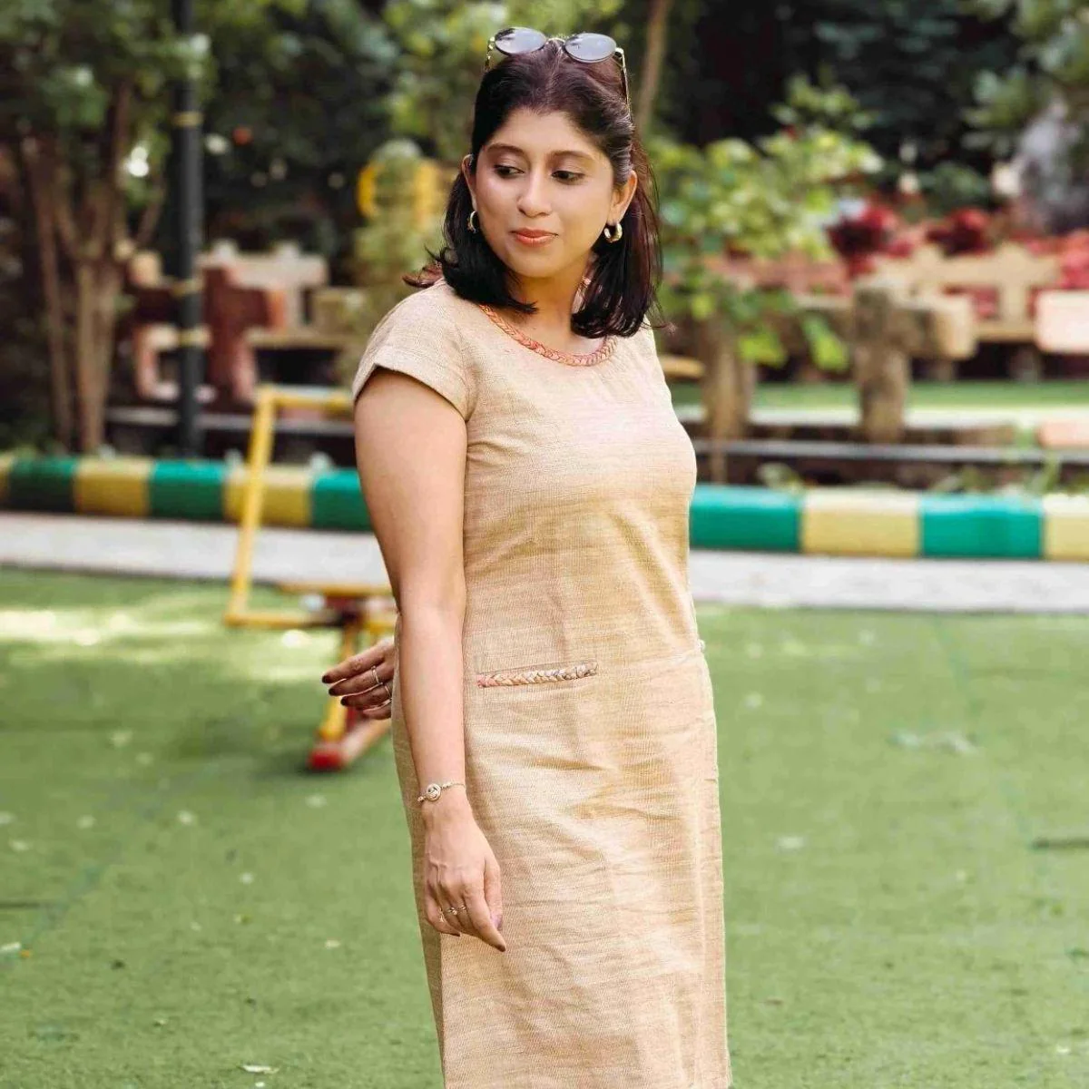 Anahita Natural Beige Zari Gicha Dress With Intricate Braid Work - Image 7