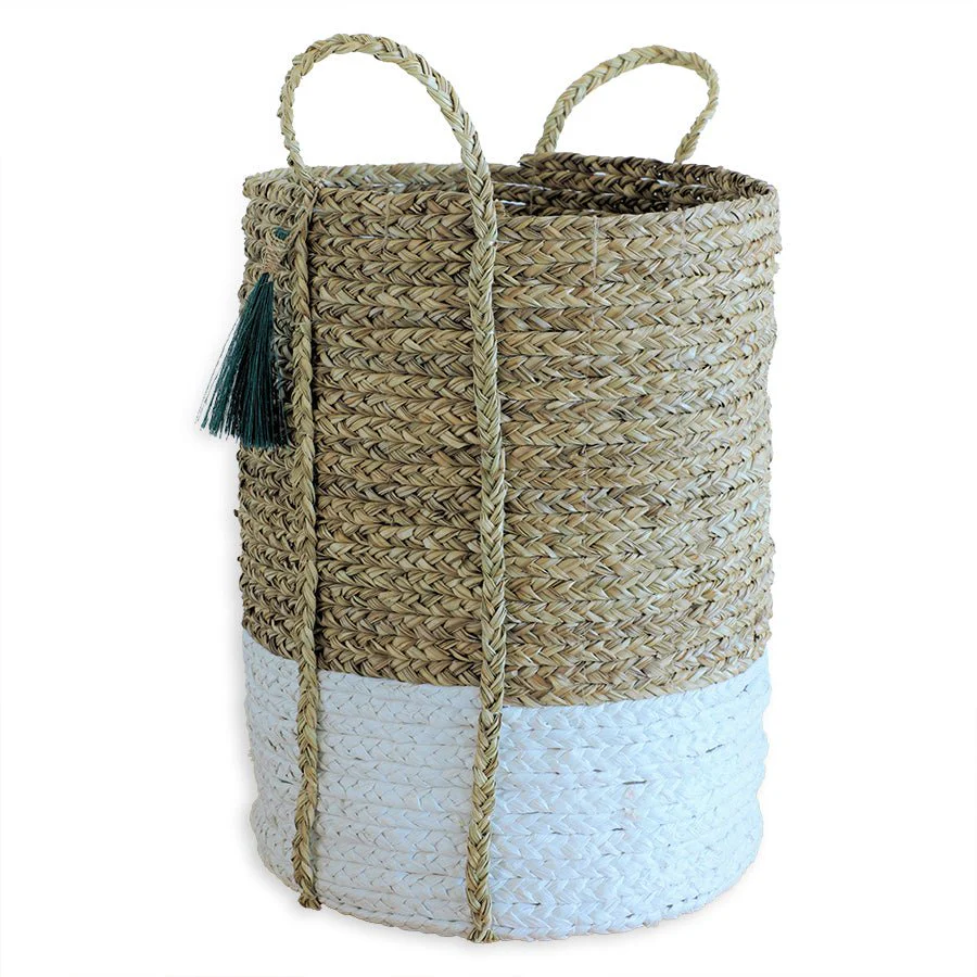 Seagrass Anthro Green Tassel Basket – Handwoven Eco Storage Basket - Image 8