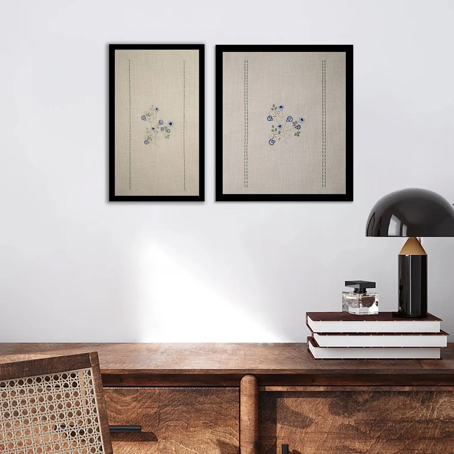 Aparajita Wall Art | Hand-Embroidered Cotton Textile Artwork (Unframed - Image 2