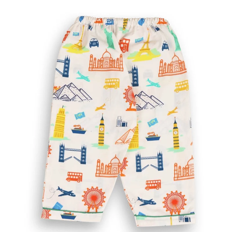 100% Cotton Around The World Kids Collar Night Suit Set - Image 6