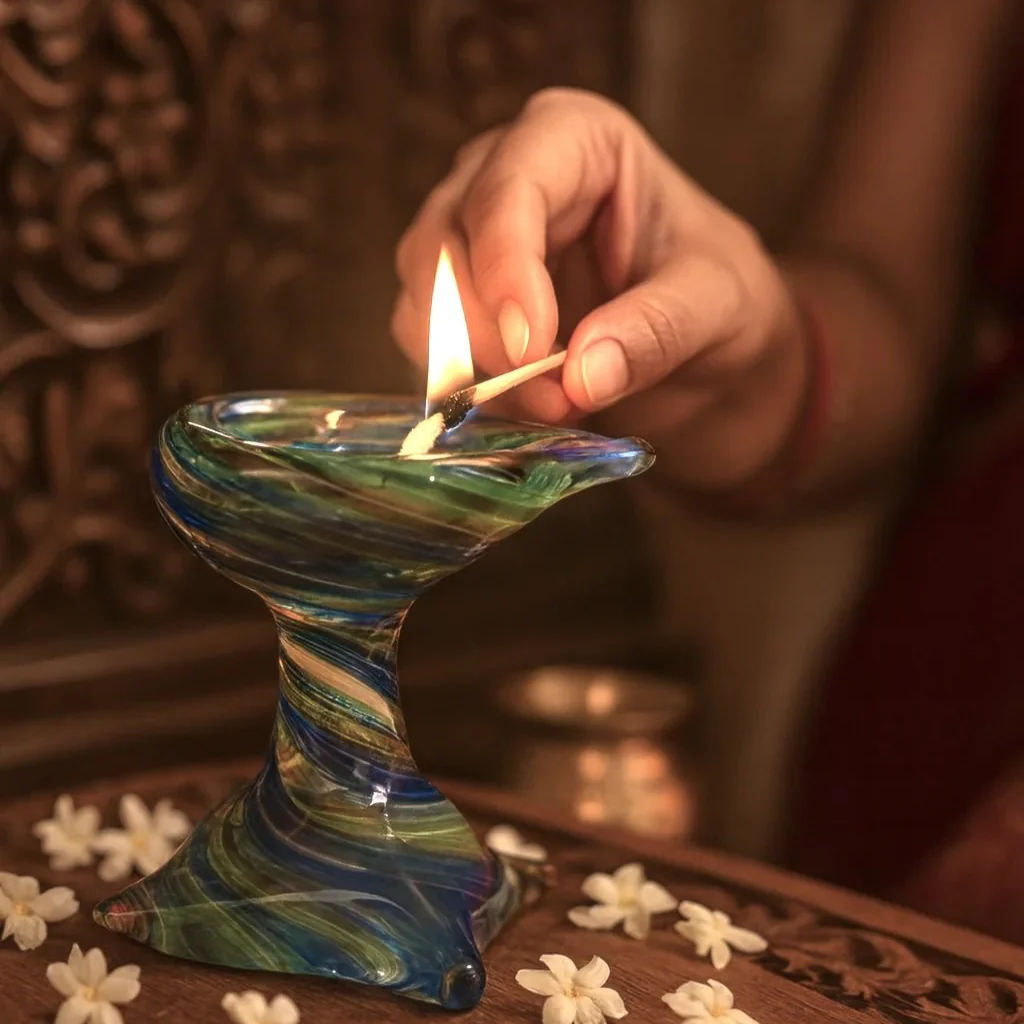 Artham Deep – Art Glass Puja Diya Decorative Pooja Lamp