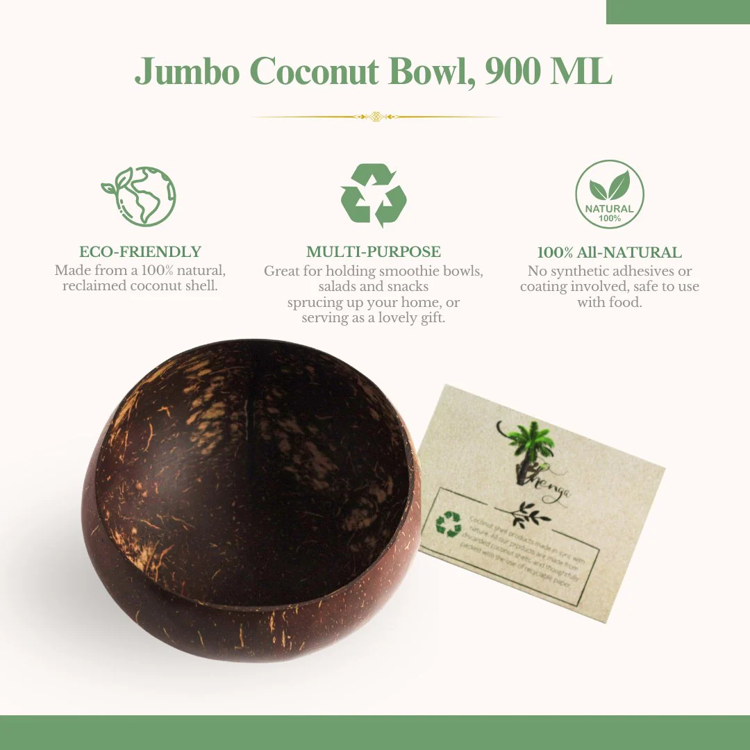 Artisan Jumbo Coconut Shell Bowls And Spoon Sets- 900ml (Set of 2) - Image 2