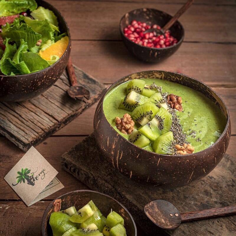 Artisan Jumbo Polished Coconut Bowl with Spoon & Fork - 900 ml - Image 4