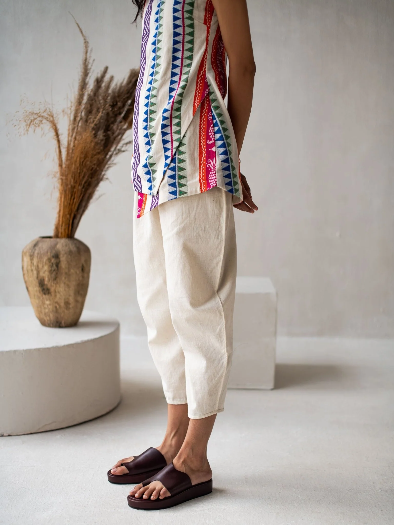 Multicolor Cotton Jacquard Asymmetrical Sleeveless Top for Women - Image 6