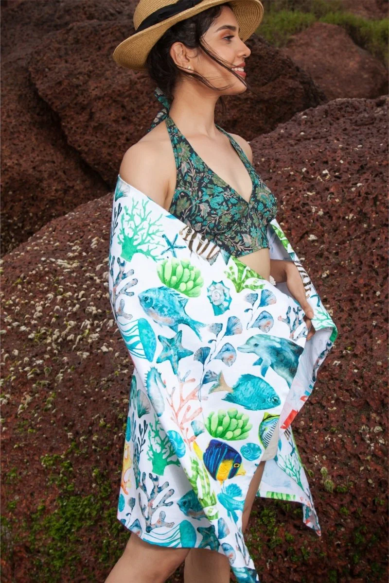 Bamboo & Cotton Blend Printed Everyday Bath Towel | Atlantis - Image 6
