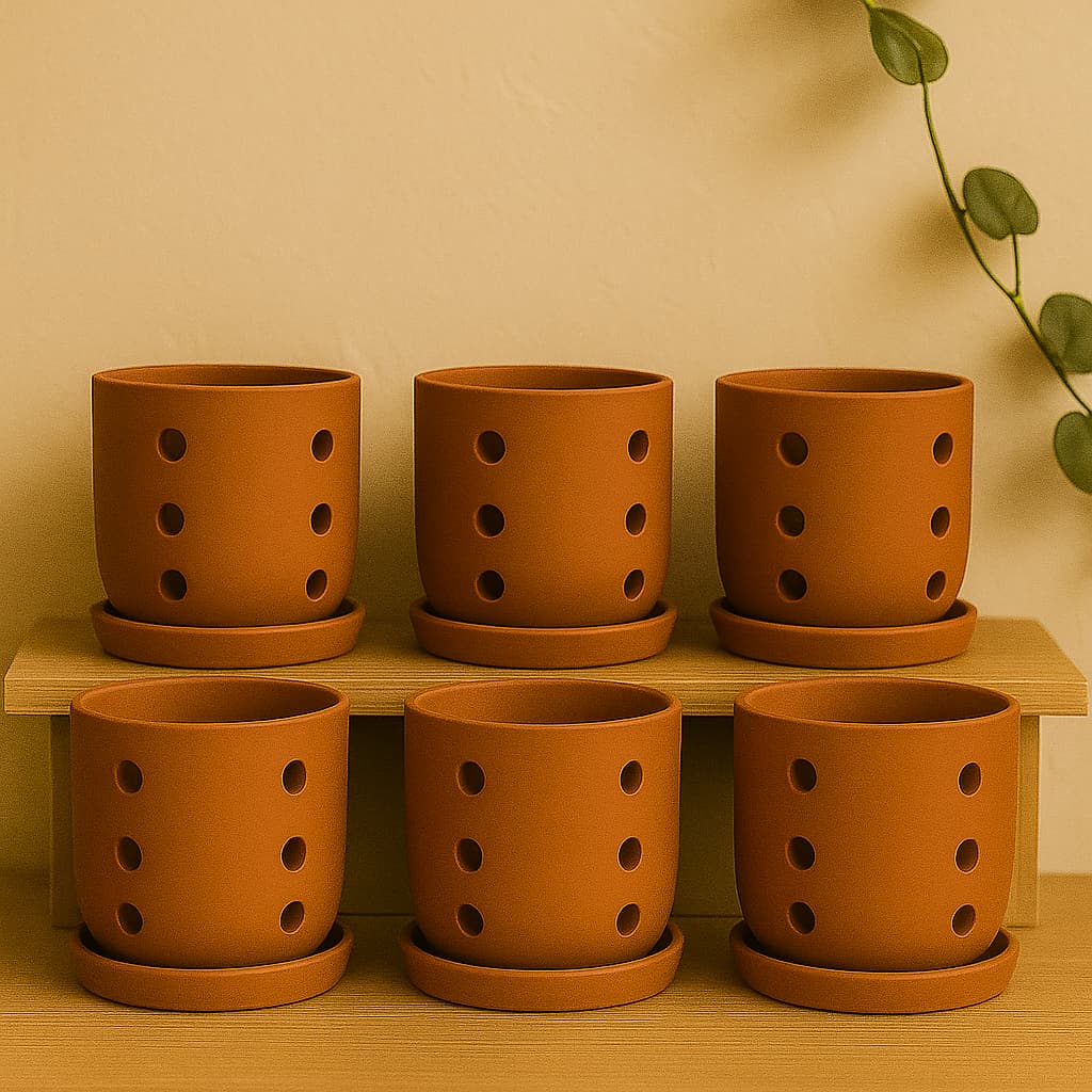 Terracotta Autumn Orchid Planter Small- 4 Inch Pot - Image 11