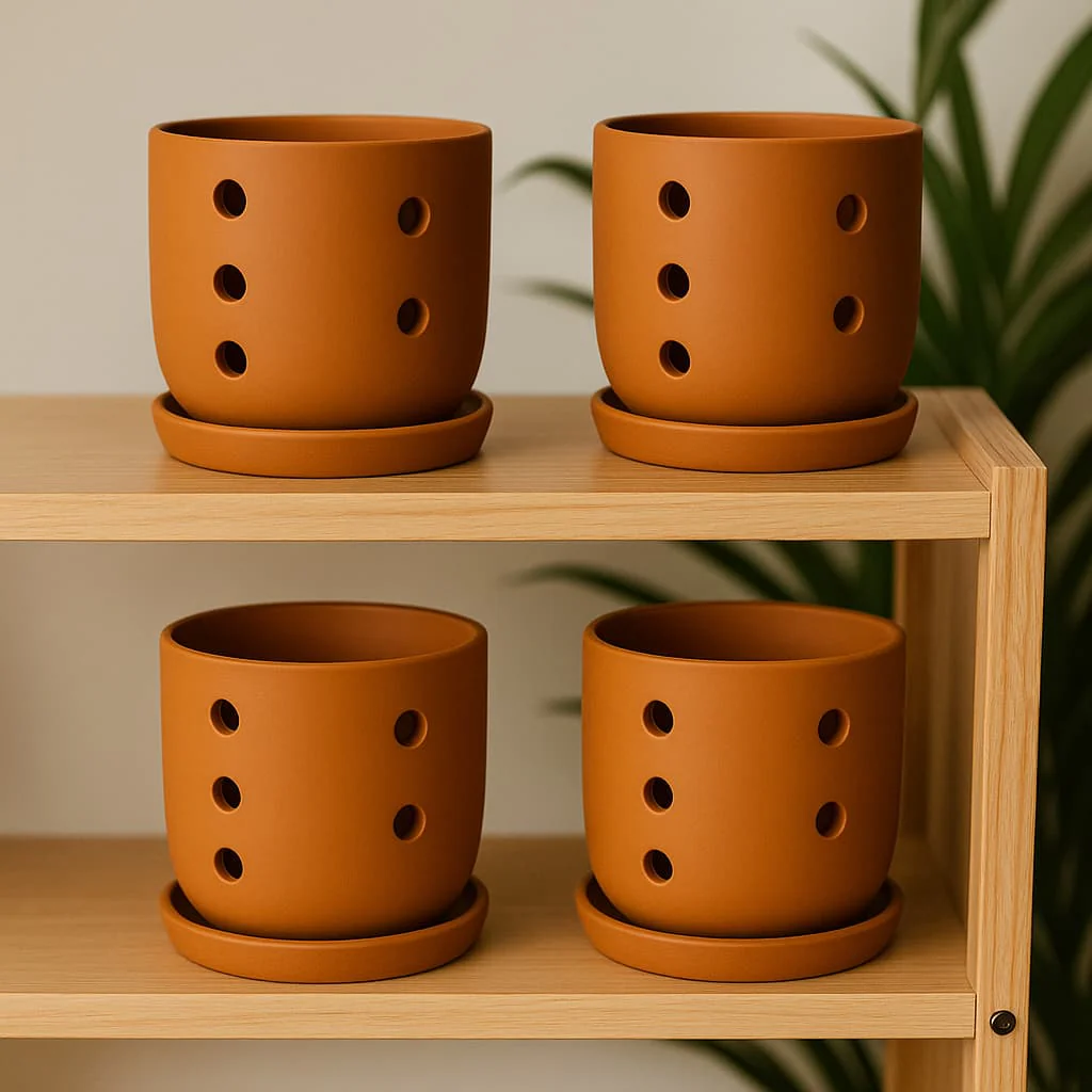 Terracotta Autumn Orchid Planter Small- 4 Inch Pot - Image 14