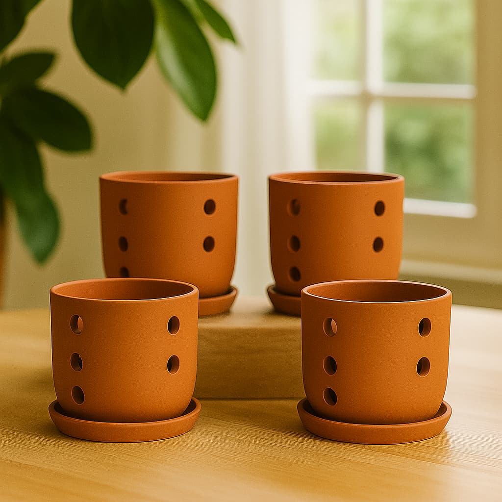 Terracotta Autumn Orchid Planter Small- 4 Inch Pot - Image 17