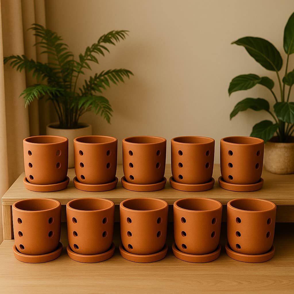 Terracotta Autumn Orchid Planter Small- 4 Inch Pot - Image 19