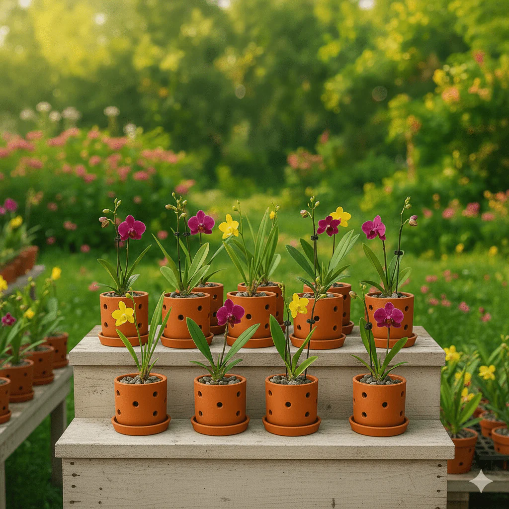 Terracotta Autumn Orchid Planter Small- 4 Inch Pot - Image 5