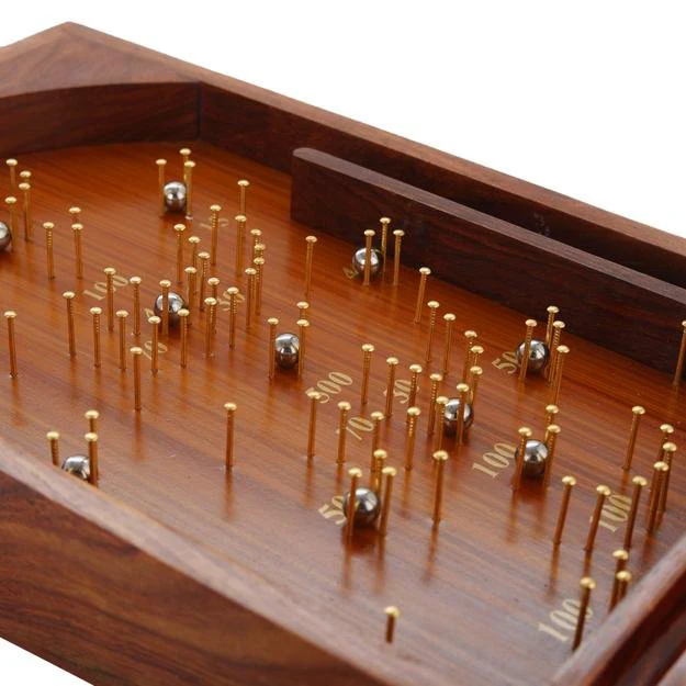 Wooden Handcrafted Traditional Bagatelle Pinball Game (14" X 8" X 3") - Image 2