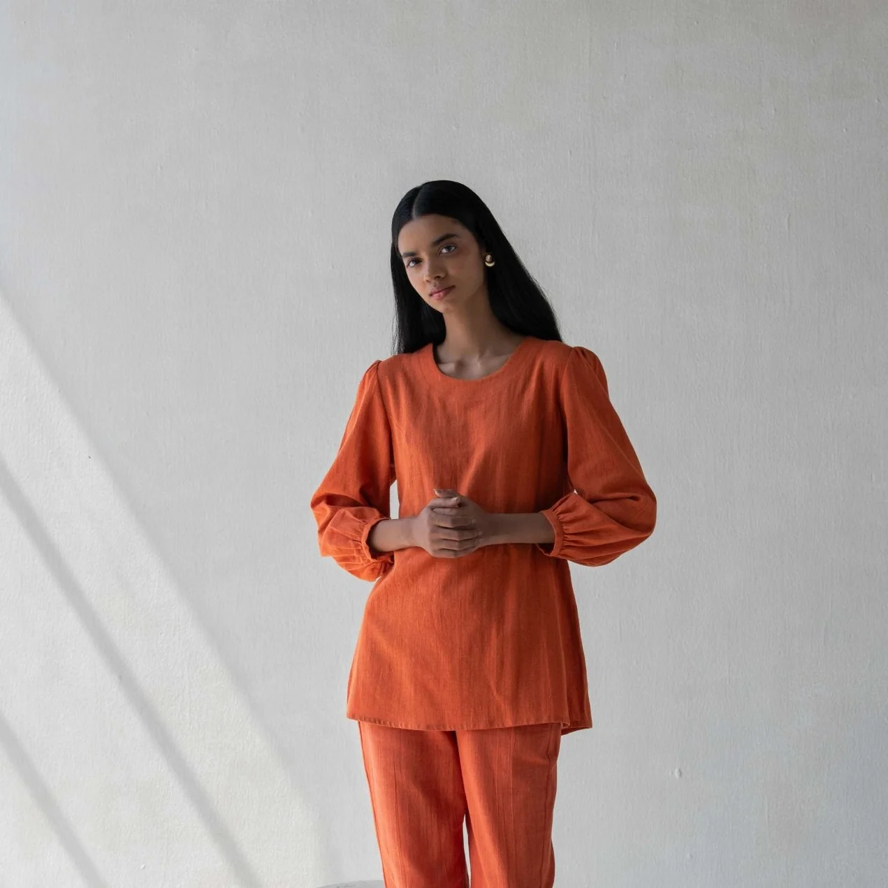 Elegant Cotton Balloon Sleeved Top for Women