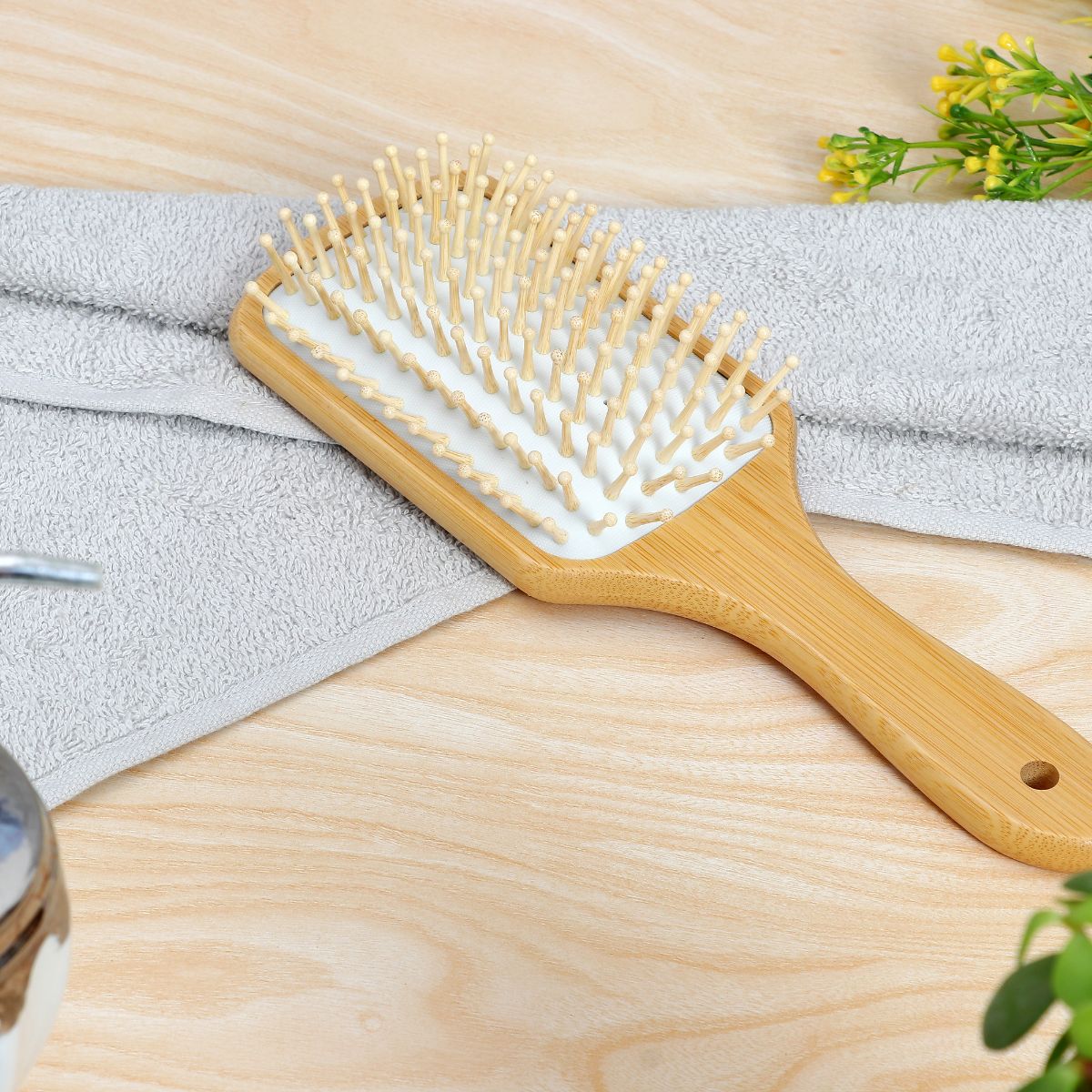 Bamboo Paddle Hairbrush | Soft Bamboo Pins & Anti-Static Design - Image 2
