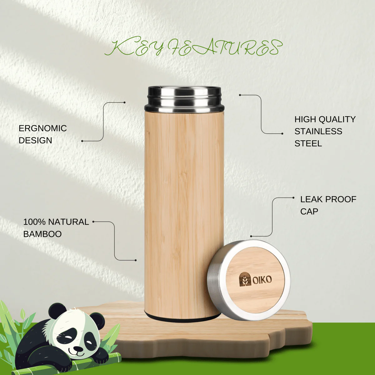 Bamboo Stainless Steel Water Bottle (Insulated) - Image 2