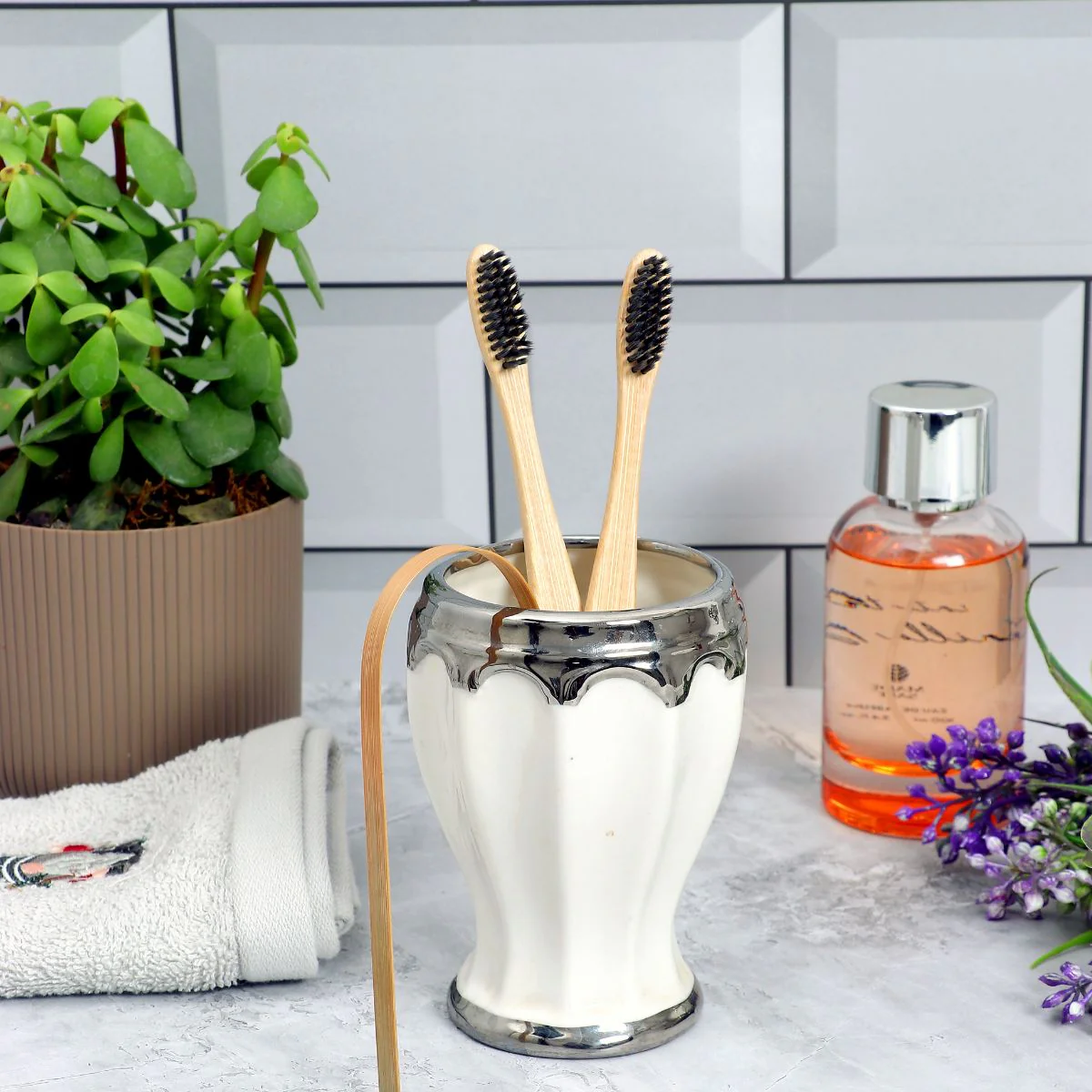 Bamboo Toothbrush Pack of 4 for Adults | With Bamboo Tongue Cleaner