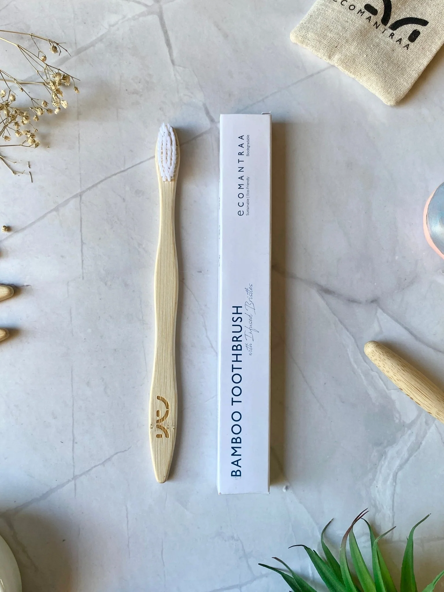 Bamboo Toothbrush with White Bristles – Eco-Friendly & Biodegradable