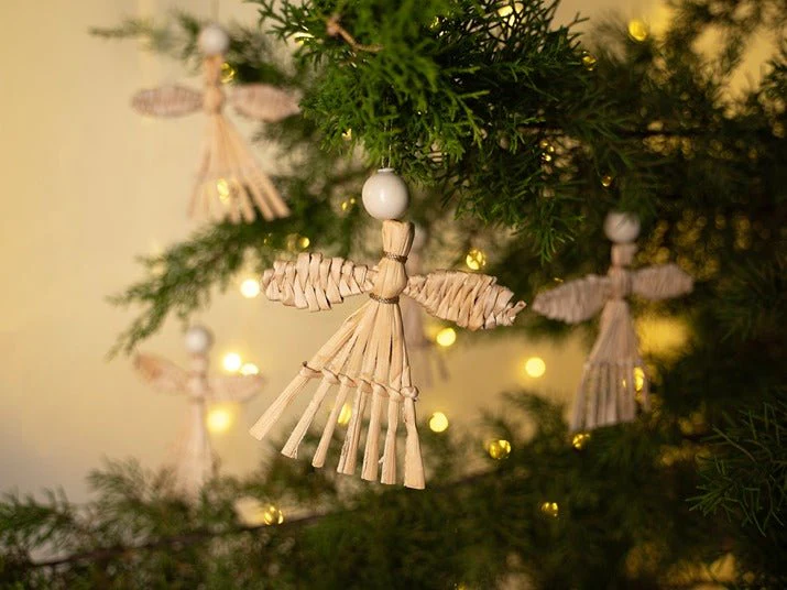 Banana Bark Angel Hanging (Set of 5) – Handcrafted Christmas Ornaments - Image 7