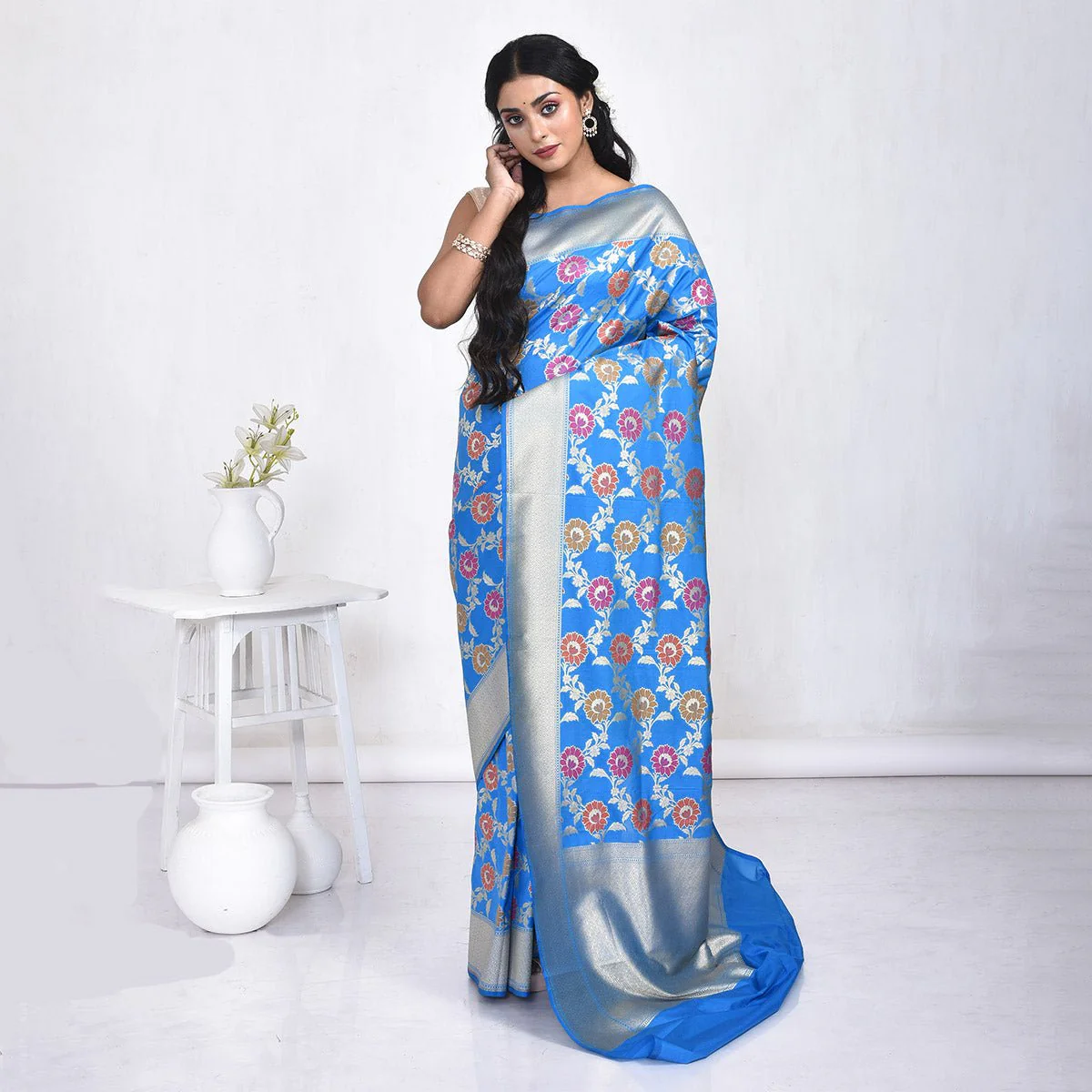 Banaras Katan Semi Silk Saree with Blouse Piece - Image 10