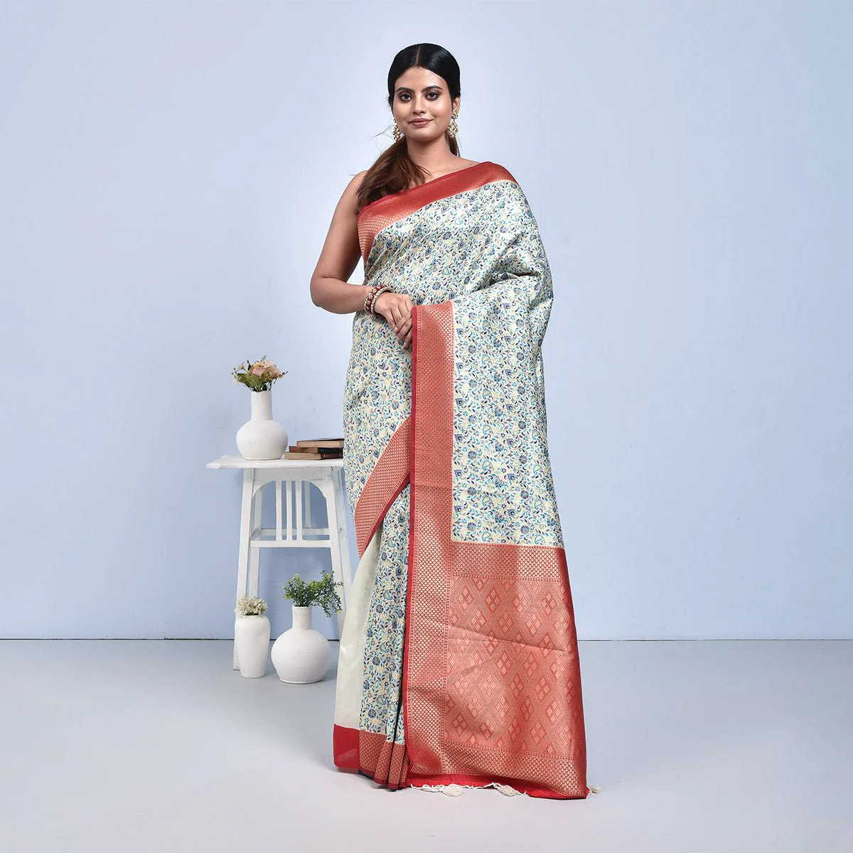 Banaras Katan Semi Silk Saree with Blouse Piece - Image 14