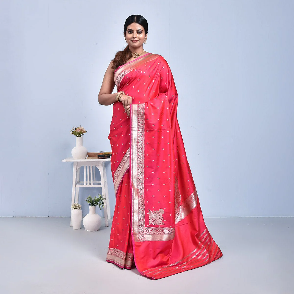 Banaras Katan Semi Silk Saree with Blouse Piece - Image 2