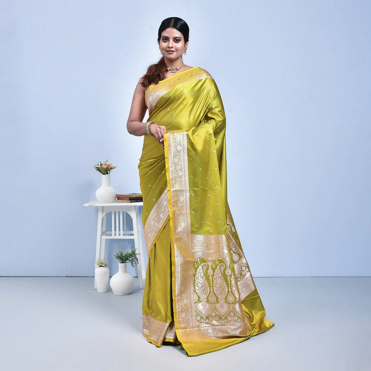 Banaras Katan Semi Silk Saree with Blouse Piece - Image 3