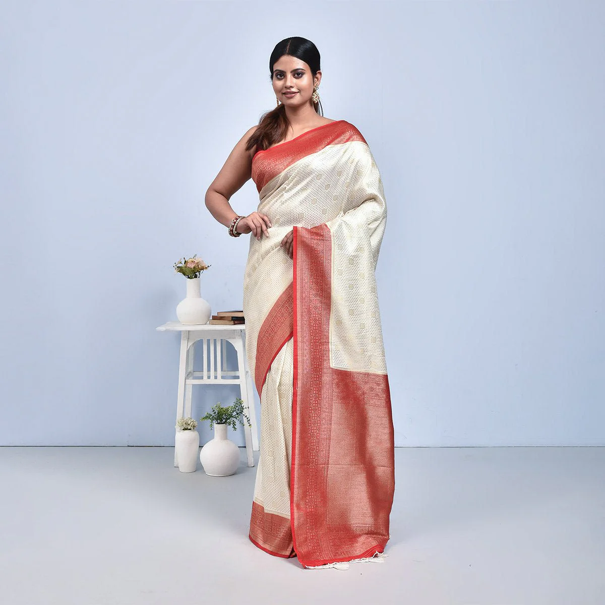 Banaras Katan Semi Silk Saree with Blouse Piece - Image 6