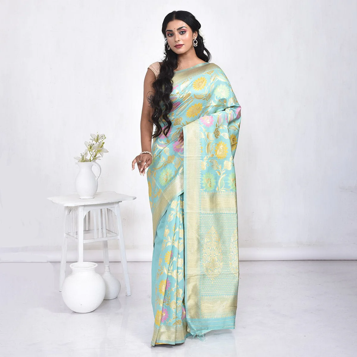 Banaras Katan Semi Silk Saree with Blouse Piece - Image 8