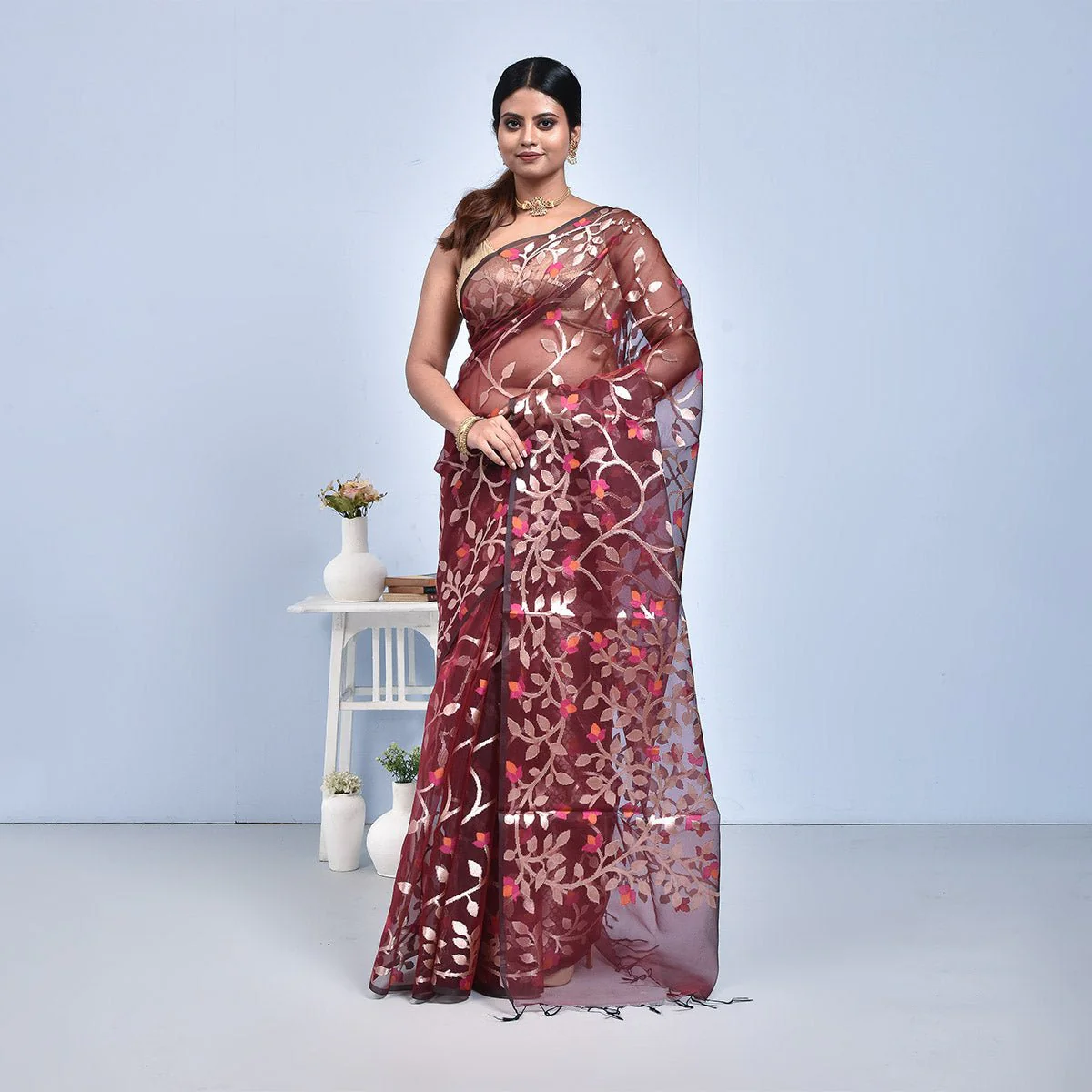 Banaras Kora Silk Saree with Blouse Piece - Image 10