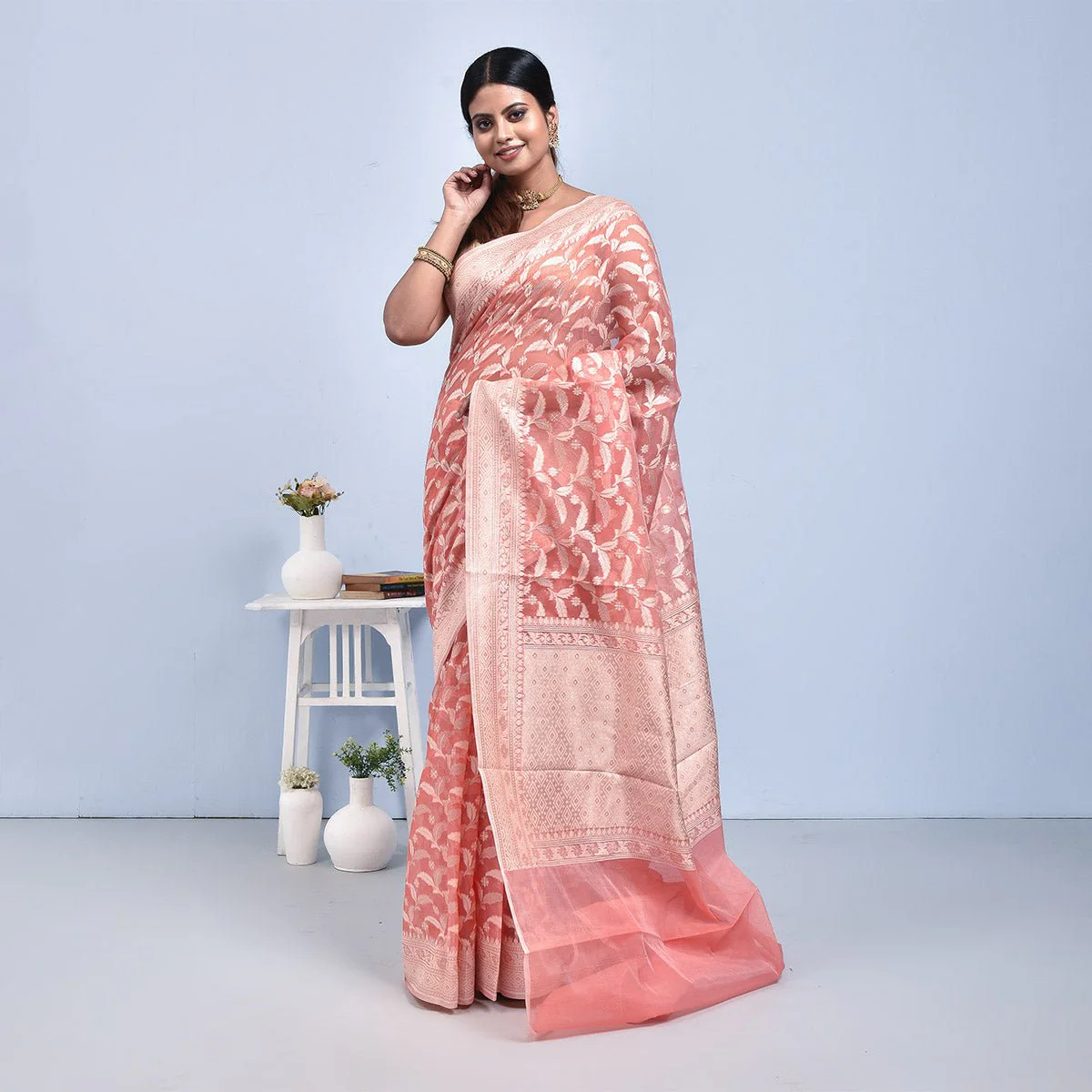 Banaras Kora Silk Saree with Blouse Piece - Image 11