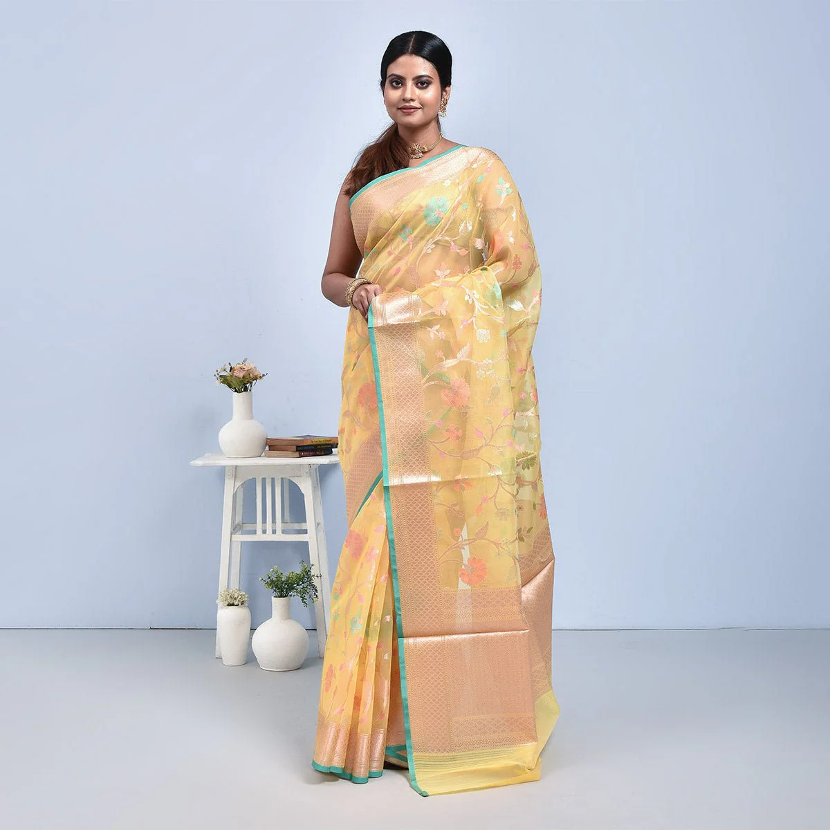 Banaras Kora Silk Saree with Blouse Piece - Image 12