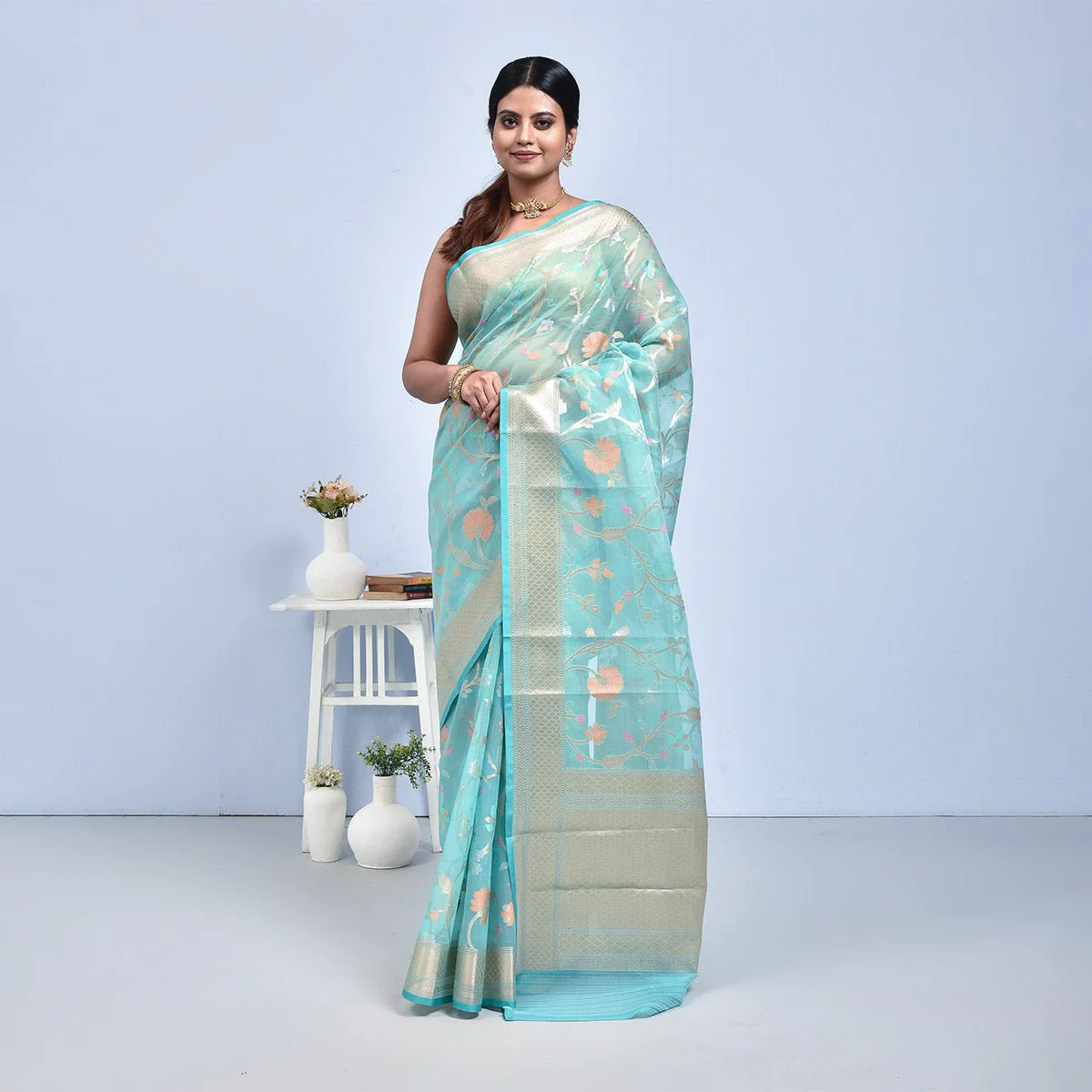 Banaras Kora Silk Saree with Blouse Piece - Image 13