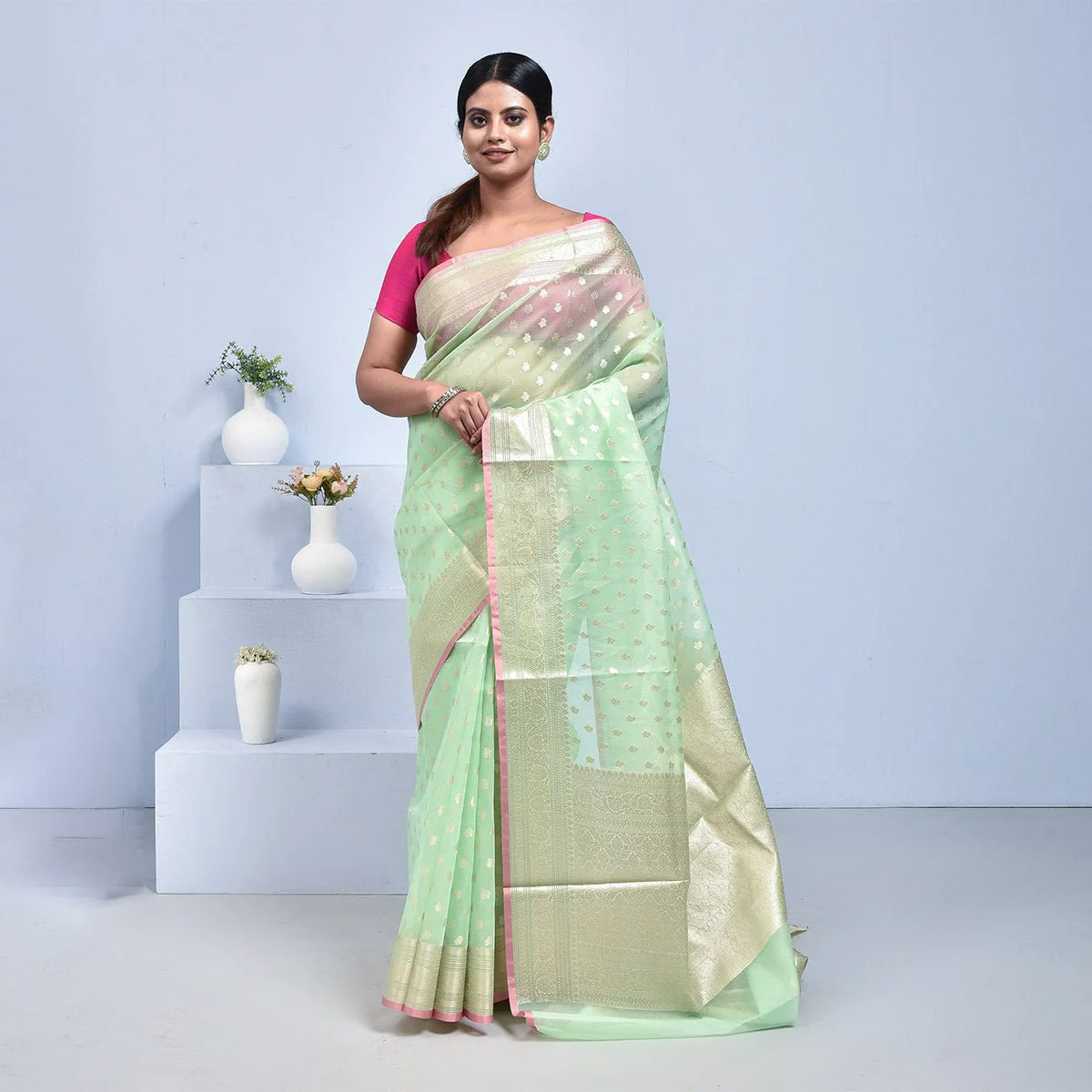 Banaras Kora Silk Saree with Blouse Piece - Image 14