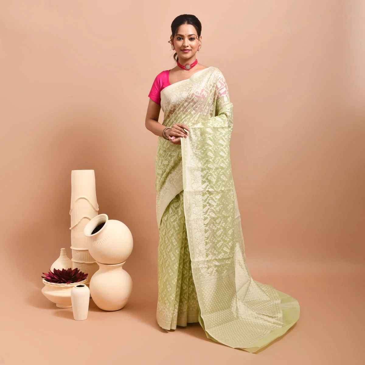 Banaras Kora Silk Saree with Blouse Piece - Image 2